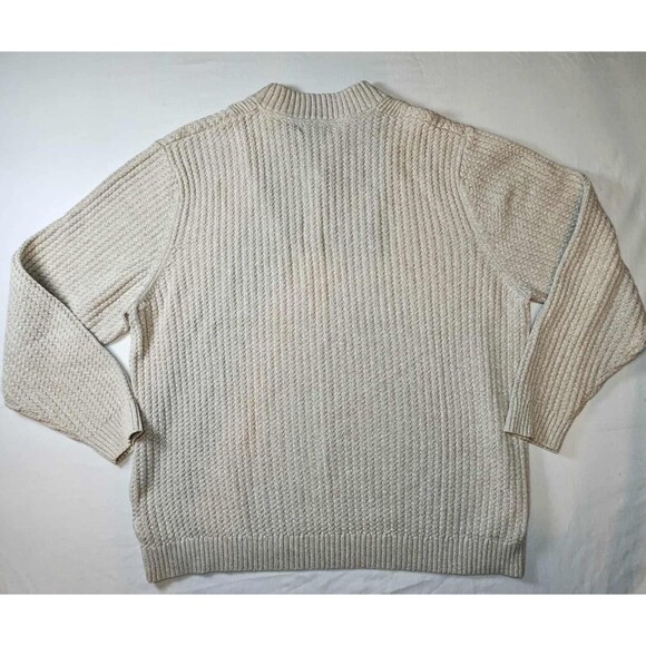 Vintage Eddie Bauer Mens XL Chunky Ribbed Knit Henley Sweater Oatmeal Brown - Picture 2 of 11